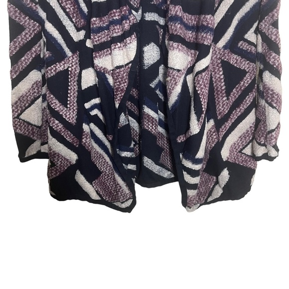Lucky Brand Aztec Tribal Print Purple Black Ivory Open Cardigan Sweater small - Picture 4 of 8